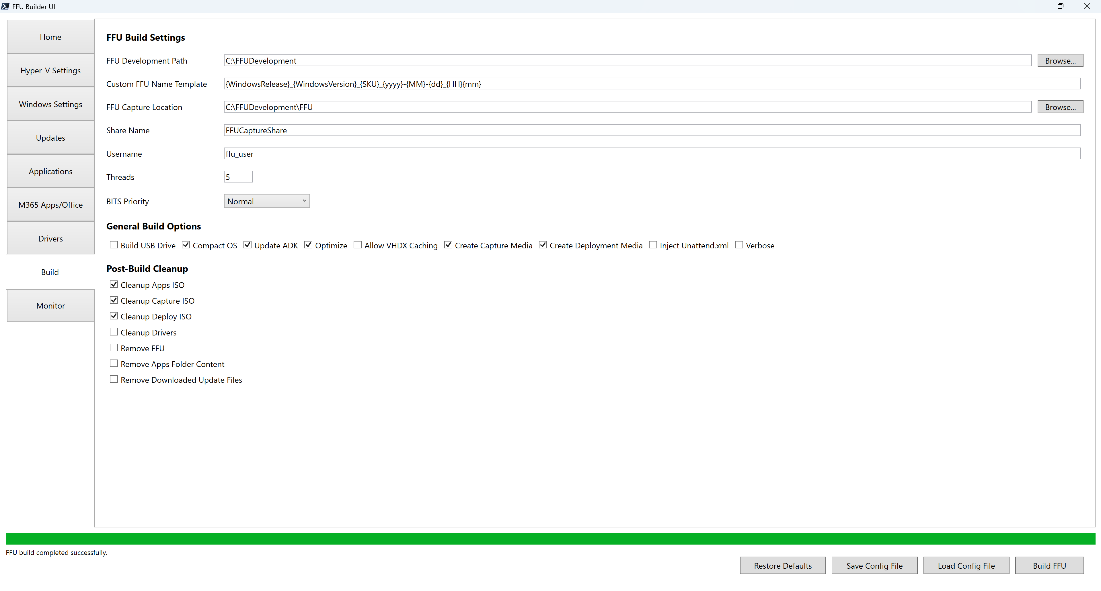 FFU Builder Build tab